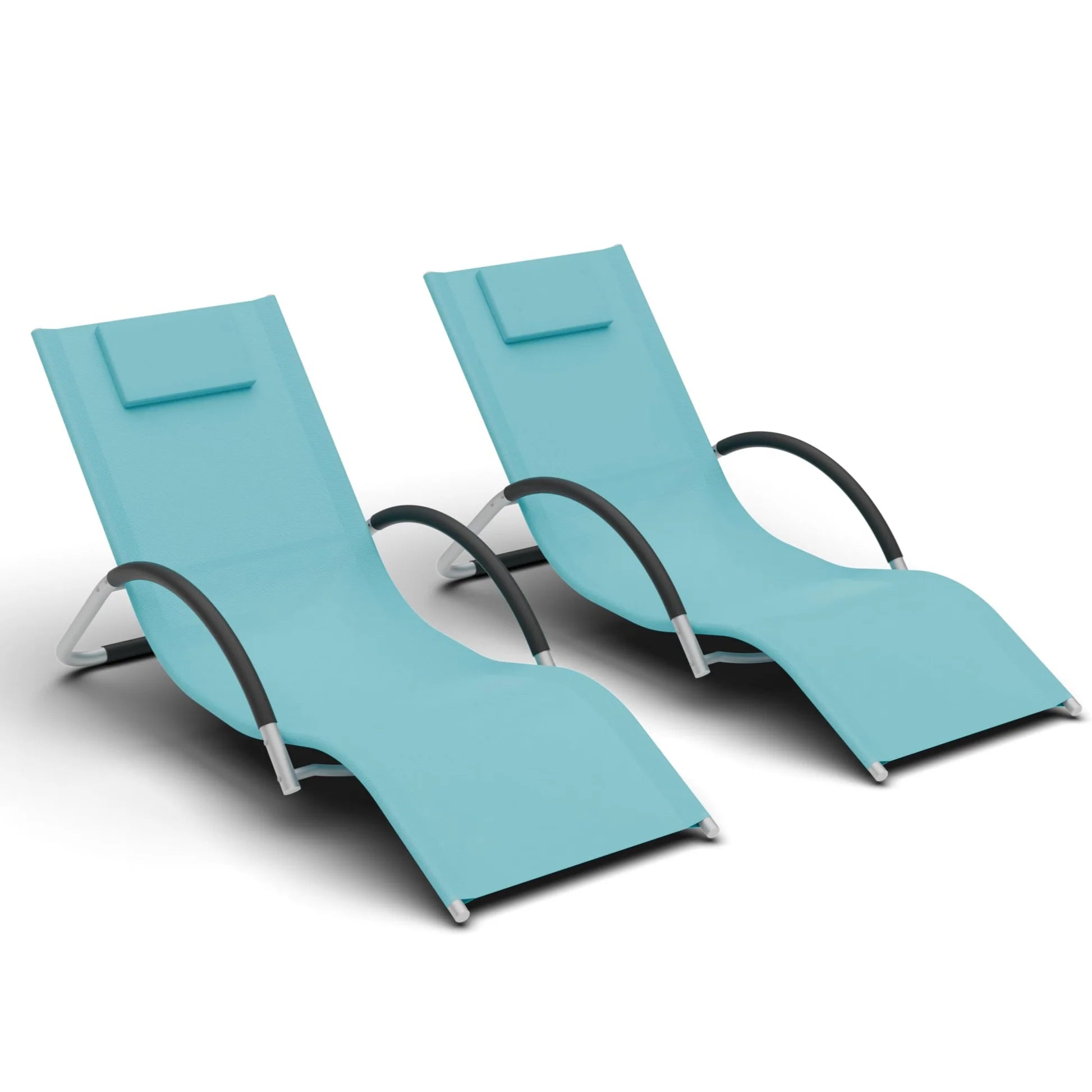 Garvee Sonnenliegen Set 2 Teilig, Textilene, Metallrahmen, 160×62×65 cm, Für Pool & Terrasse, Blau