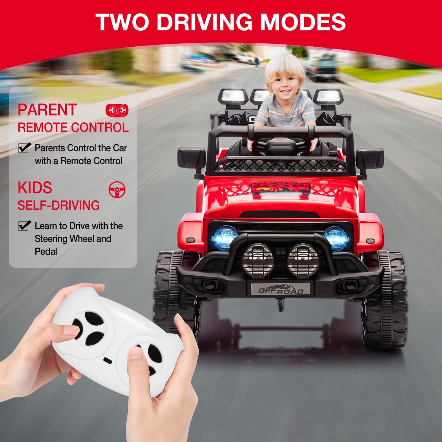 GARVEE 2-Sitzer Offroad Kinder-Elektroauto Rot mit Elternfernbedienung