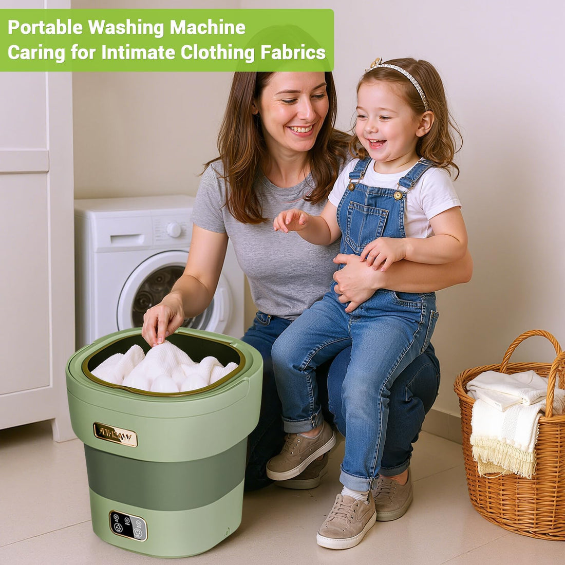 Garvee Mini Waschmaschine 12 L, 2-in-1 Mit Schleuder, Faltbar, Leise, Für Wohnung & Camping, Grün