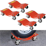 Garvee Schwerlast Auto Rollwagen Set 4 Stück 1500 lbs Tragkraft 360° Lenkrollen mit Bremse Stahl Anti-Rutsch Oberfläche Orange Werkstatt & Garage