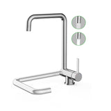 Garvee Küchenarmatur Klappbar 180° + 360° Schwenkbar + 2 Strahlarten + Edelstahl 304 + ABS-Luftsprudler + Fenstermontage + Modernes Design - Chrom