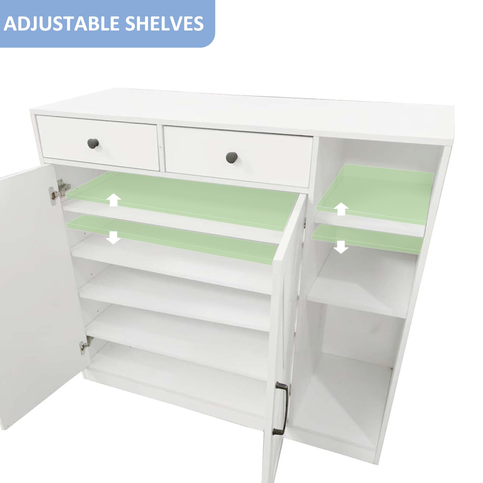 Garvee Farmhouse Schuhschrank Mit 2 Scheunentüren & 2 Schubladen, 7-Stufig, Verstellbare Regale, Holz, Weiß, Stabil Für Flur Und Eingangsbereich