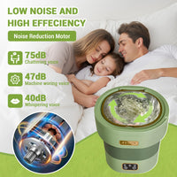 Garvee Mini Waschmaschine 12 L, 2-in-1 Mit Schleuder, Faltbar, Leise, Für Wohnung & Camping, Grün