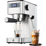 Garvee 20 Bar Espressomaschine Halbautomatisch – Kompakt, Edelstahl, 1350W, mit Milchdampfdüse & 1.25L Wassertank - Silber
