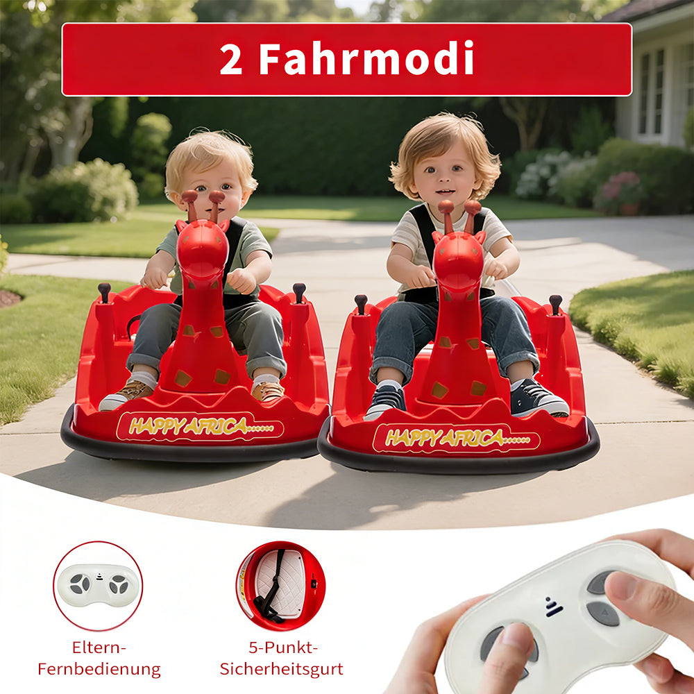 Garvee Elektro-Autoscooter für Kinder 360° Drehung Giraffe Design Rot mit LED für Kinder ab 3 Jahren