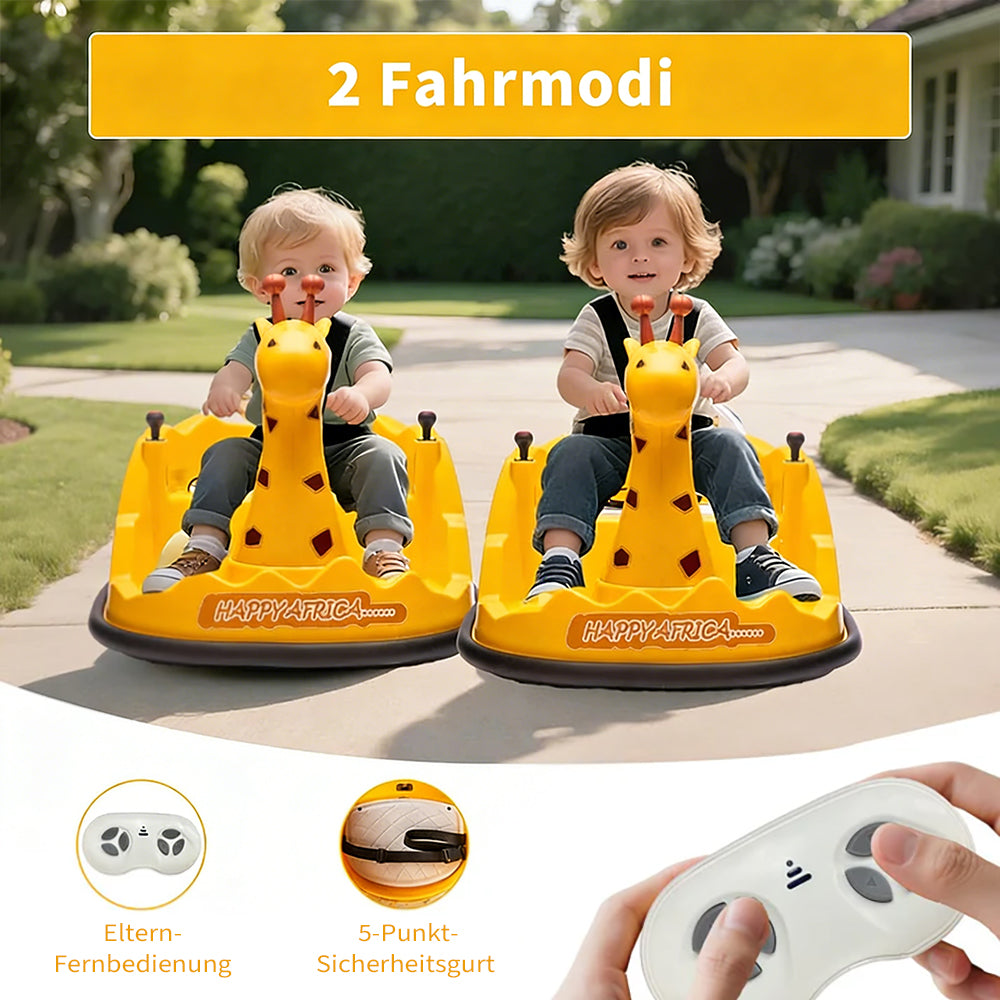 Garvee Kids Elektro Autoscooter 360° Drehung Giraffe Design Gelb mit LED für Kinder ab 3 Jahren