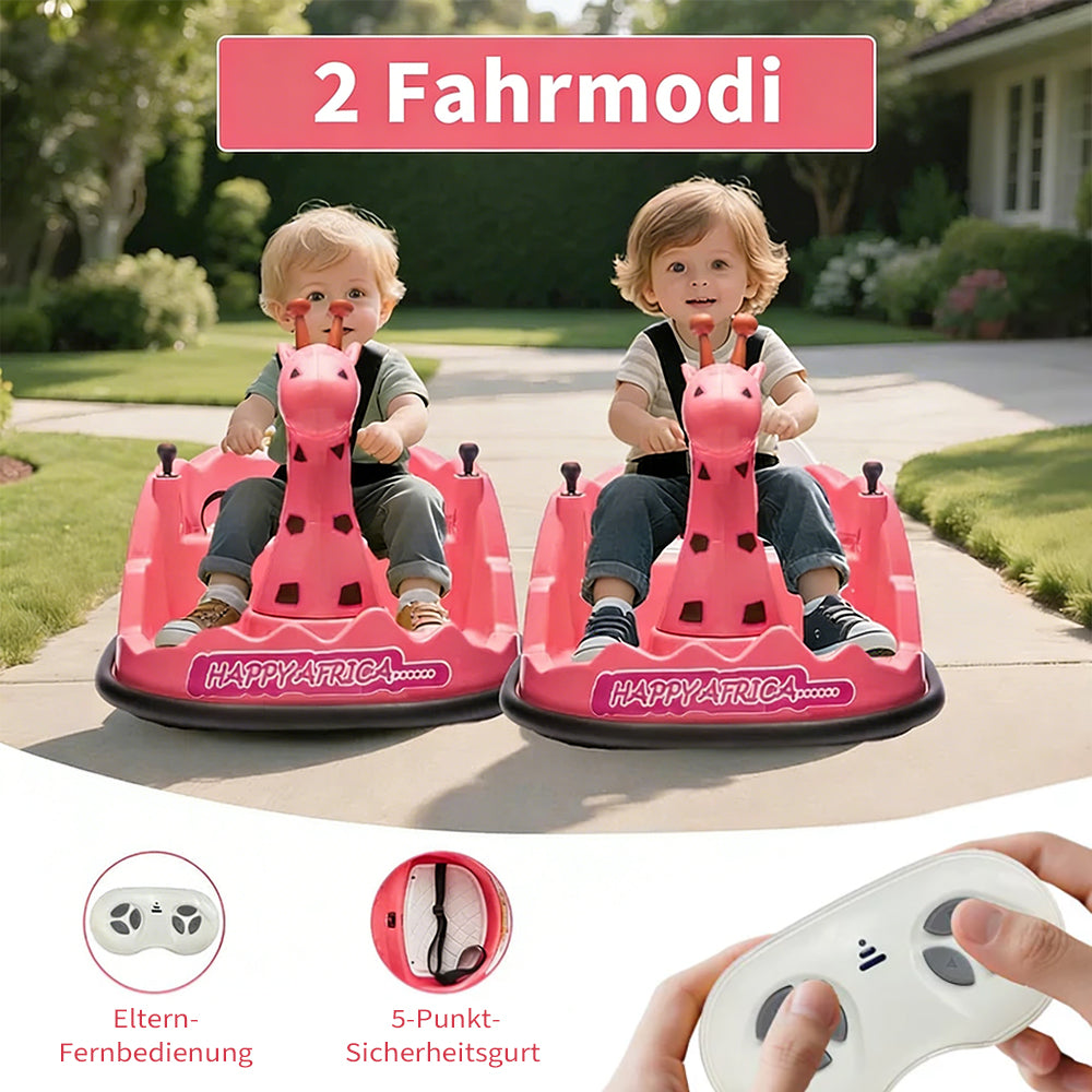 Garvee Kids Elektro Autoscooter 360° Drehung Giraffe Design Pink mit LED für Kinder ab 3 Jahren