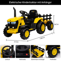 Garvee Gelb Elektrotraktor für Kinder 3-8 Jahre, 12V Battery, Mit Fernsteuerung & Anhänger