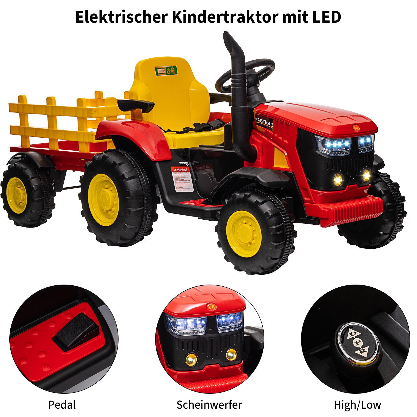 Garvee Rot 12V Kinder Elektro Traktor, Lenkbar per Fernbedienung, Spielzeugauto für Jungen