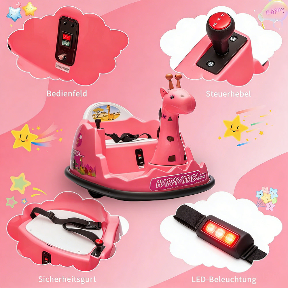 Garvee Kids Elektro Autoscooter 360° Drehung Giraffe Design Pink mit LED für Kinder ab 3 Jahren