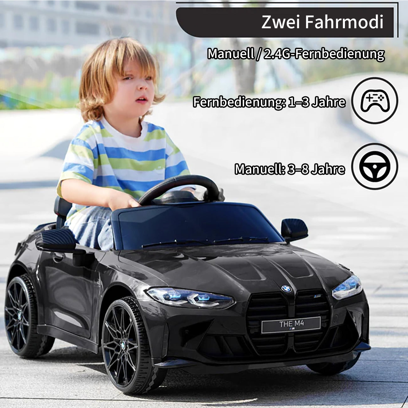 Garvee 12V BMW M4 Kinder Elektroauto – Schwarz, Fernbedienung, Musik, Für 3–8 Jahre