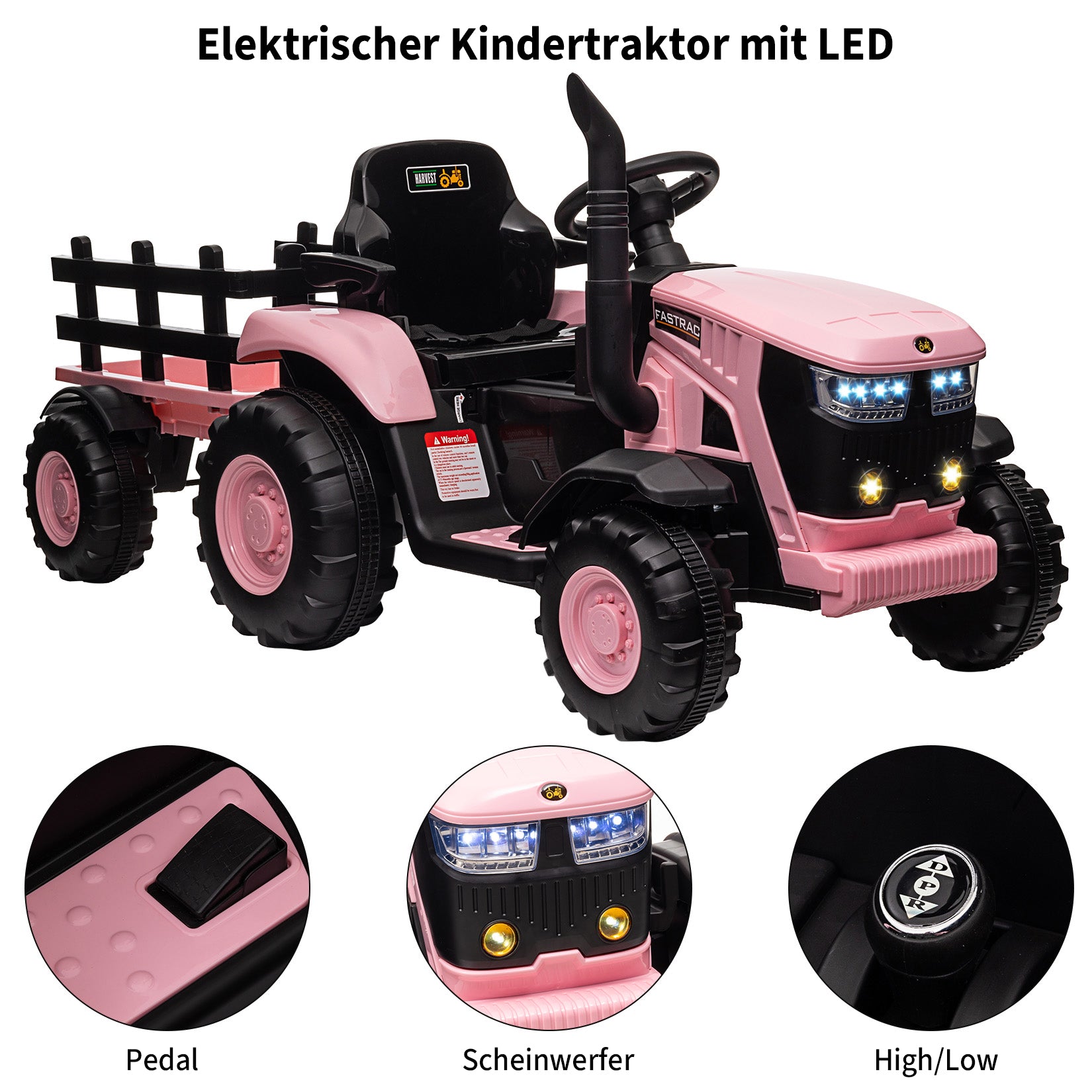 Garvee Rosa Elektrotraktor für Kinder 3-8 Jahre, 12V Battery, Mit Fernsteuerung & Anhänger