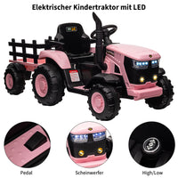 Garvee Rosa Elektrotraktor für Kinder 3-8 Jahre, 12V Battery, Mit Fernsteuerung & Anhänger