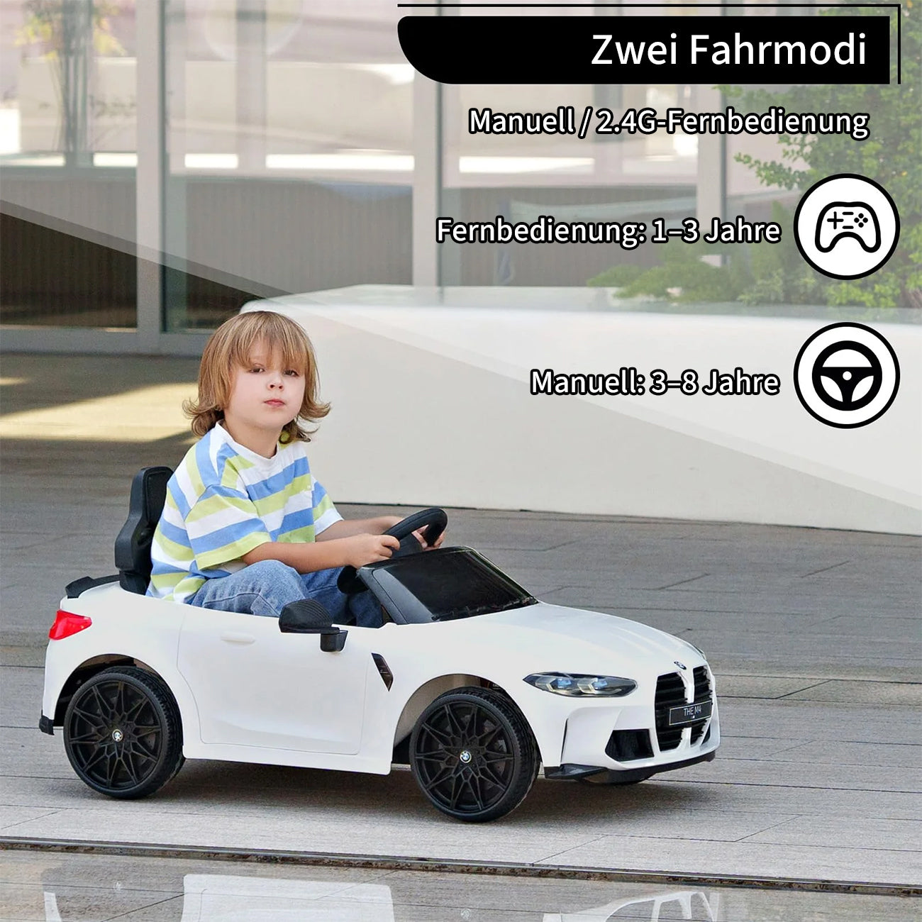 Garvee 12V BMW M4 Kinder Elektroauto – Weiß, Fernbedienung, Musik, Für 3–8 Jahre