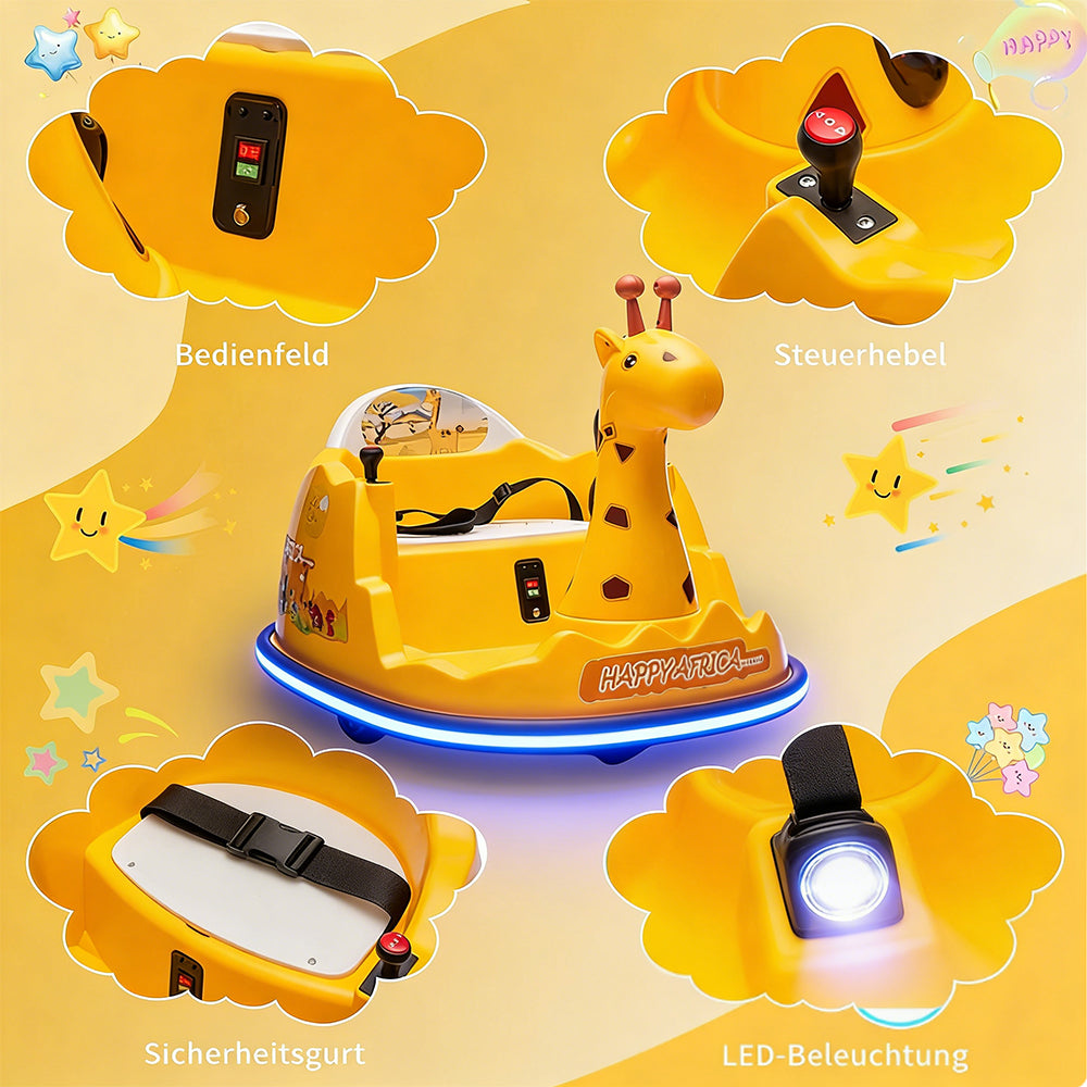 Garvee Kids Elektro Autoscooter 360° Drehung Giraffe Design Gelb mit LED für Kinder ab 3 Jahren