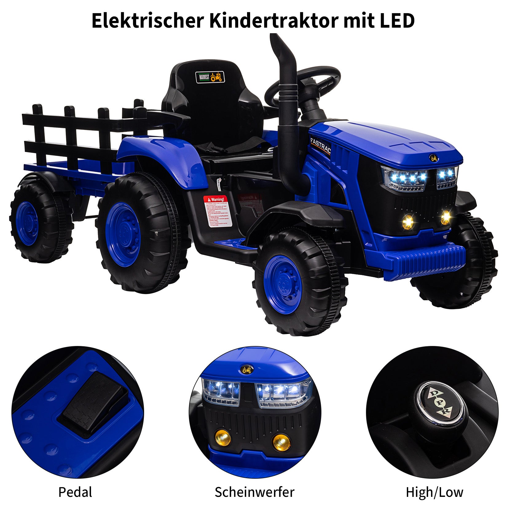 Garvee Blau 12V Elektrotraktor mit Fernbedienung, Kinder Ride On Traktor Spielzeug ab 3 Jahre