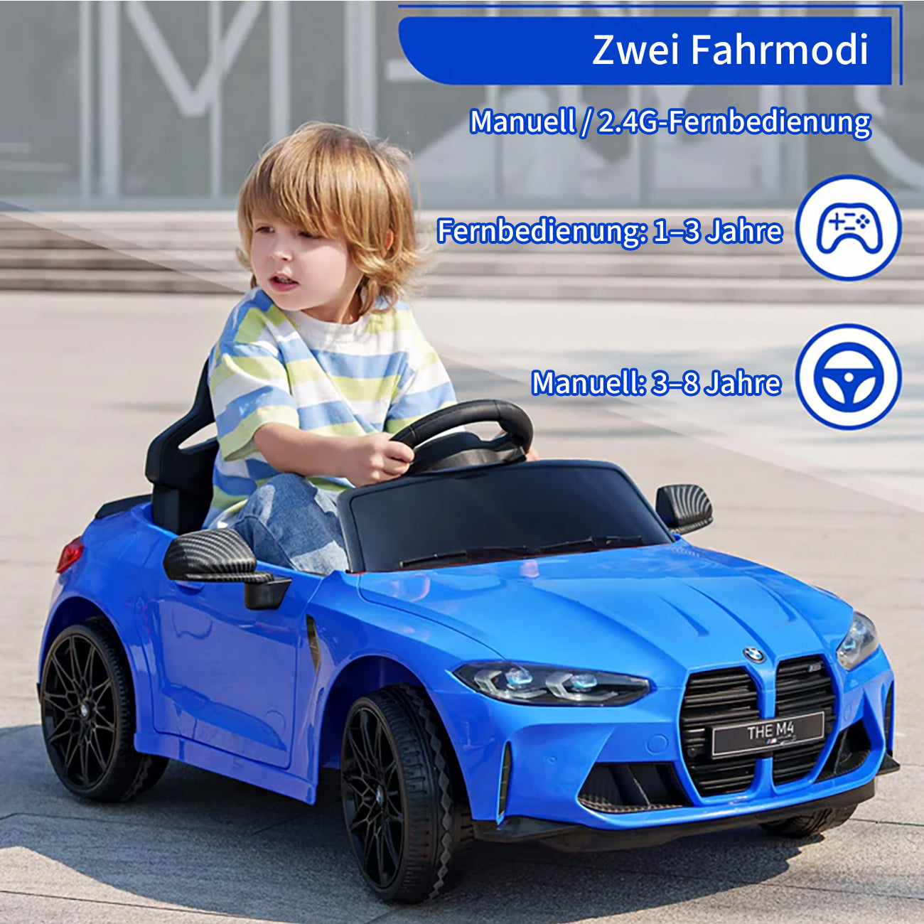 Garvee 12V BMW M4 Kinder Elektroauto – Blau, Fernbedienung, Musik, Für 3–8 Jahre