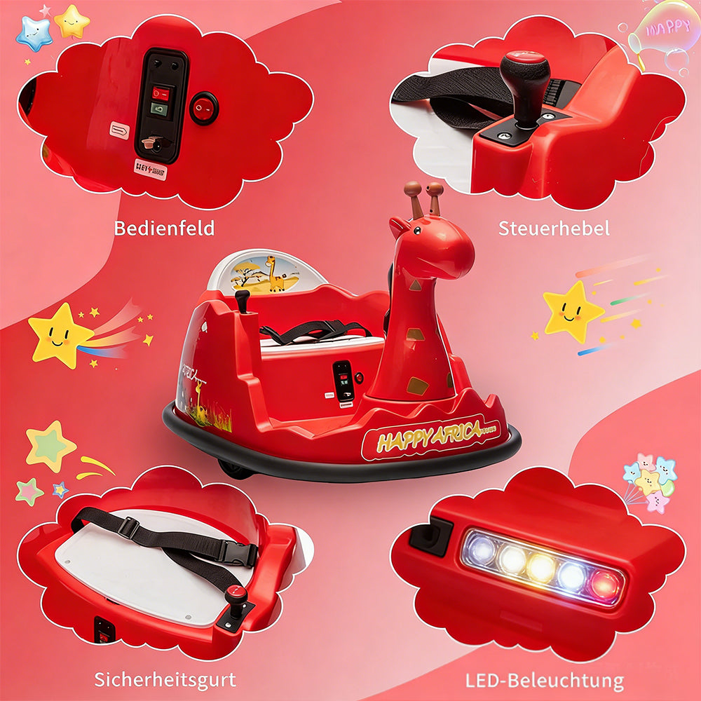 Garvee Kids Elektro Autoscooter 360° Drehung Giraffe Design Rot mit LED für Kinder ab 3 Jahren
