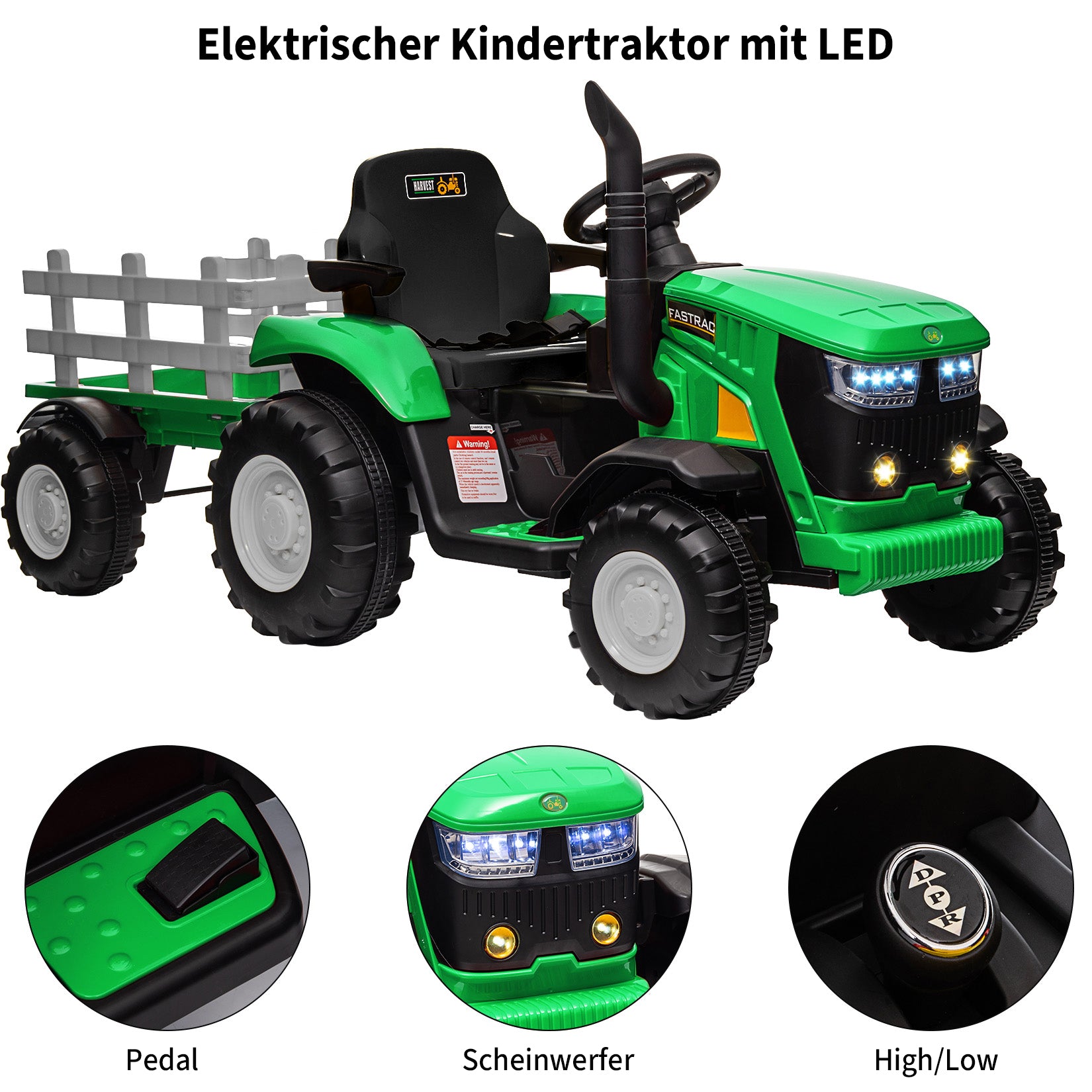 Garvee Grün Elektrotraktor für Kinder 3-8 Jahre, 12V Battery, Mit Fernsteuerung & Anhänger