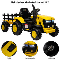 Garvee Gelb Elektrotraktor für Kinder 3-8 Jahre, 12V Battery, Mit Fernsteuerung & Anhänger