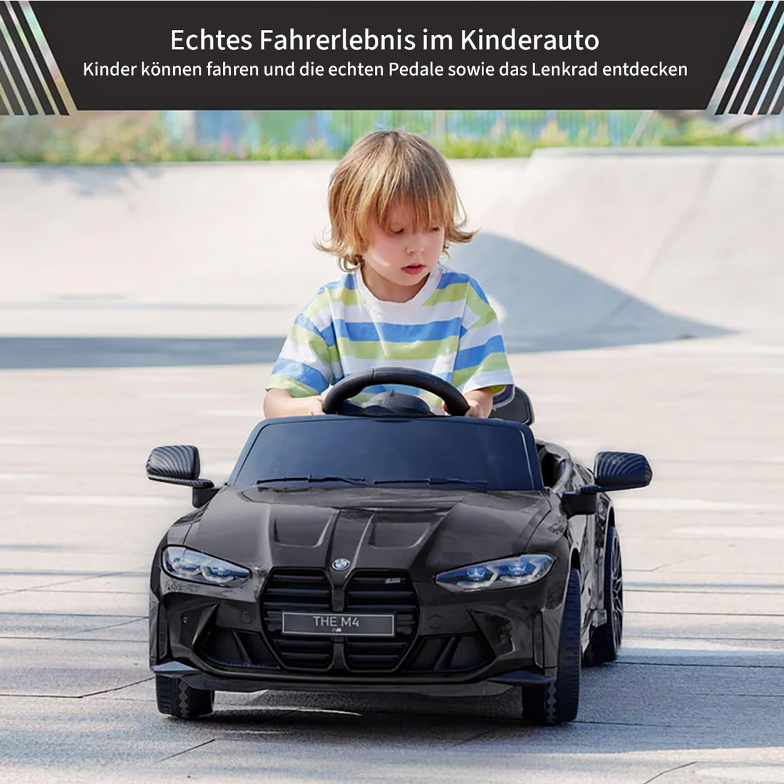 Garvee 12V Kinder Elektroauto Sportwagen BMW M4, elektrisches Kinderauto aus PP-Kunststoff mit Fernbedienung und Sicherheitsgurt, für Kinder von 3 bis 8 Jahren, Schwarz