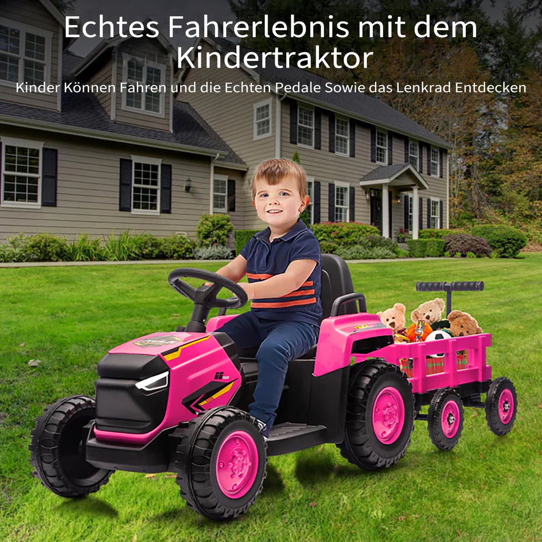 Garvee 12V Elektrotraktor für Kinder, Spielzeug-Traktor mit Doppelmotor, elektrisches Aufsitzfahrzeug für Kinder ab 3 Jahren, Rosa