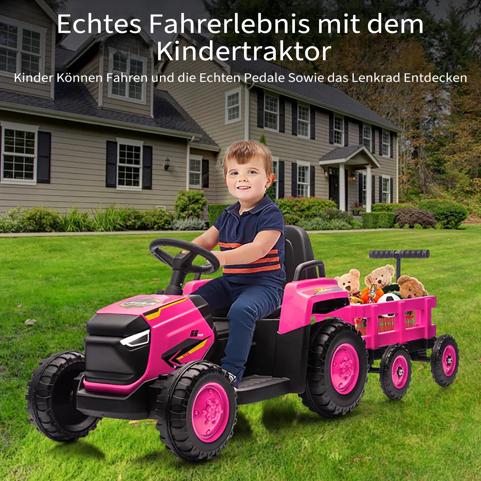 Garvee 12V Kindertraktor mit Doppelmotor in Pink - Kinder Elektroauto für Mädchen ab 3-8 Jahren