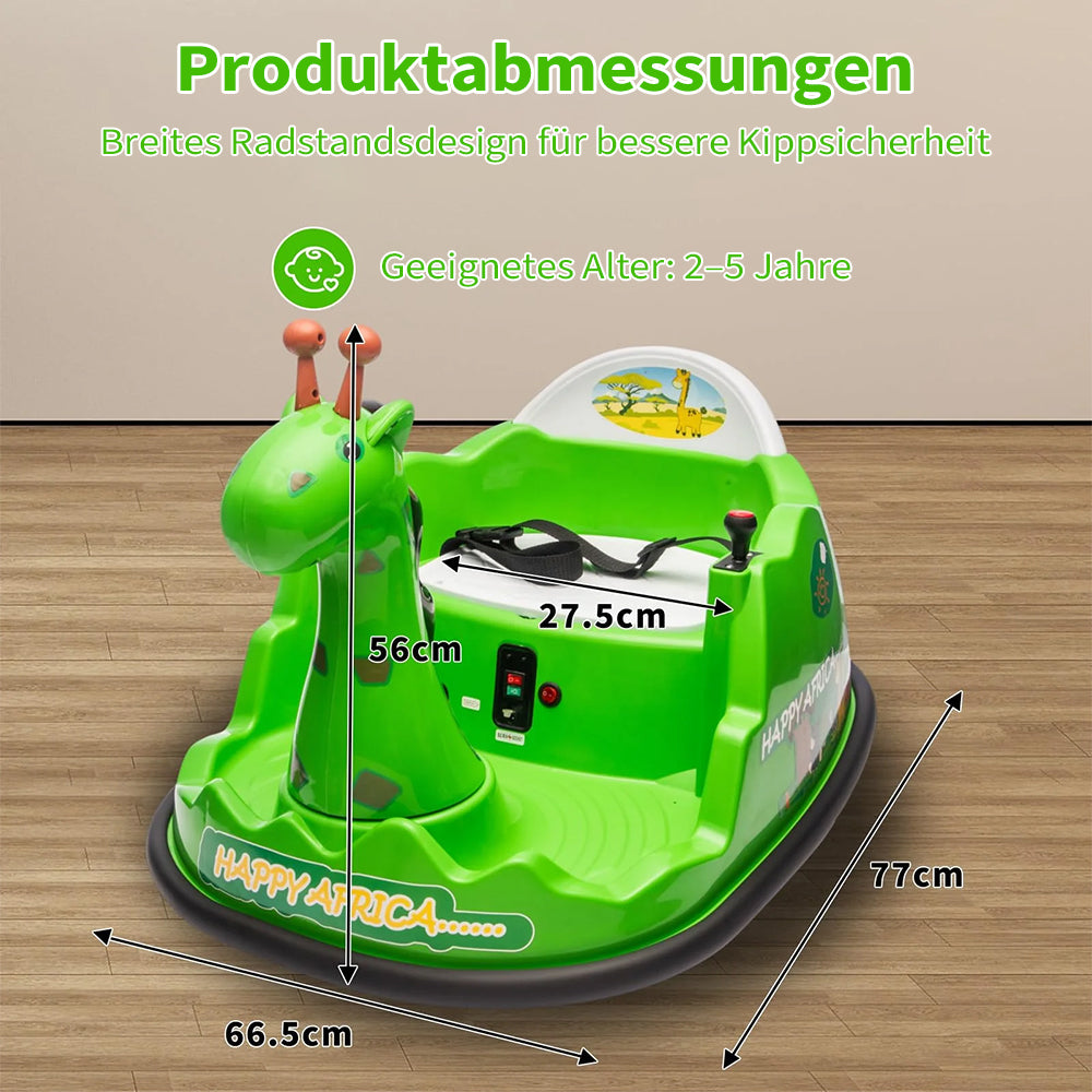 Garvee Kids Elektro Autoscooter 360° Drehung Giraffe Design Grün mit LED für Kinder ab 3 Jahren