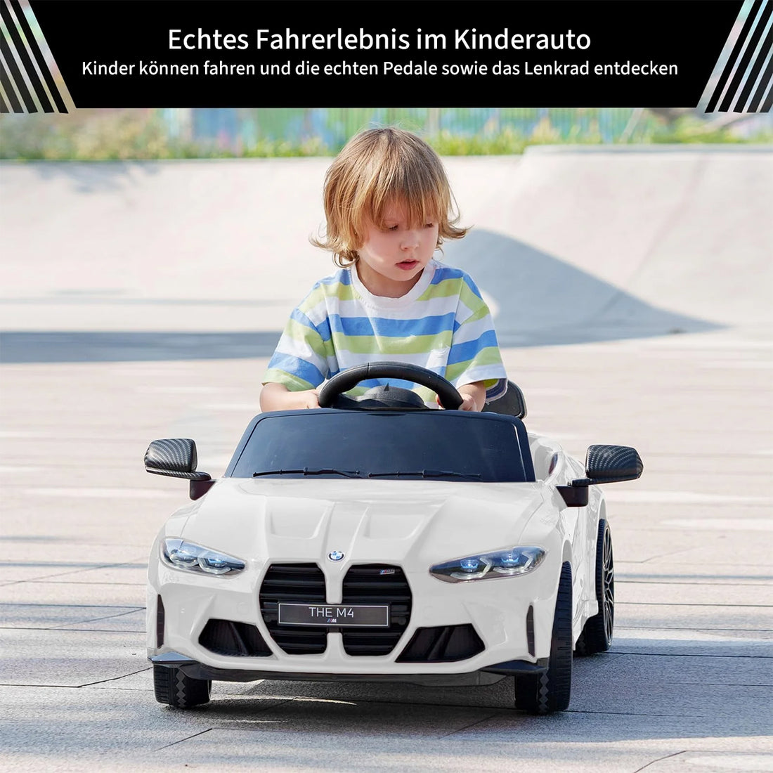 Garvee 12V Kinder Elektroauto Sportwagen BMW M4, elektrisches Kinderauto aus PP-Kunststoff mit Fernbedienung und Sicherheitsgurt, für Kinder von 3 bis 8 Jahren, Weiß