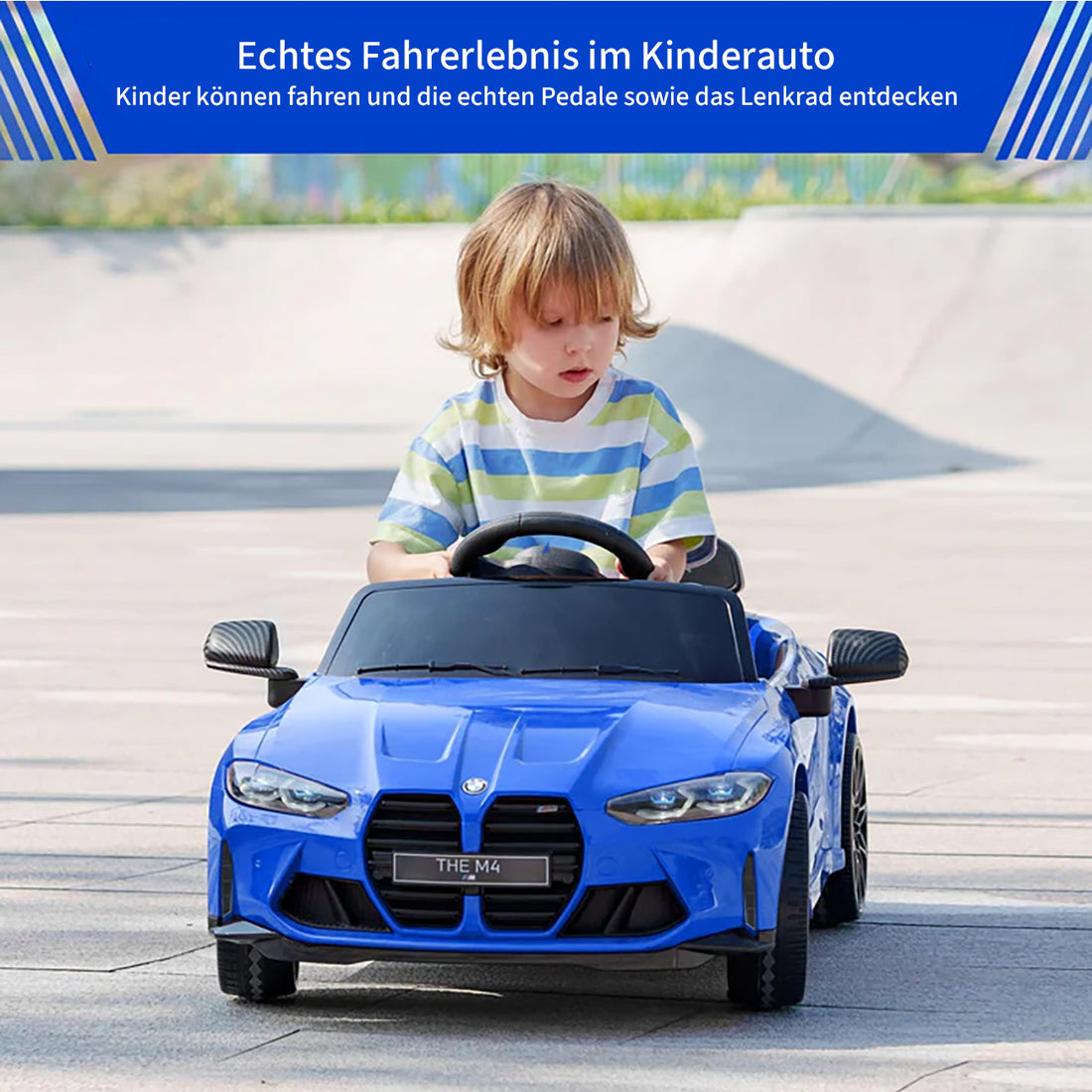 Garvee 12V Kinder Elektroauto Sportwagen BMW M4, elektrisches Kinderauto aus PP-Kunststoff mit Fernbedienung und Sicherheitsgurt, für Kinder von 3 bis 8 Jahren, Blau