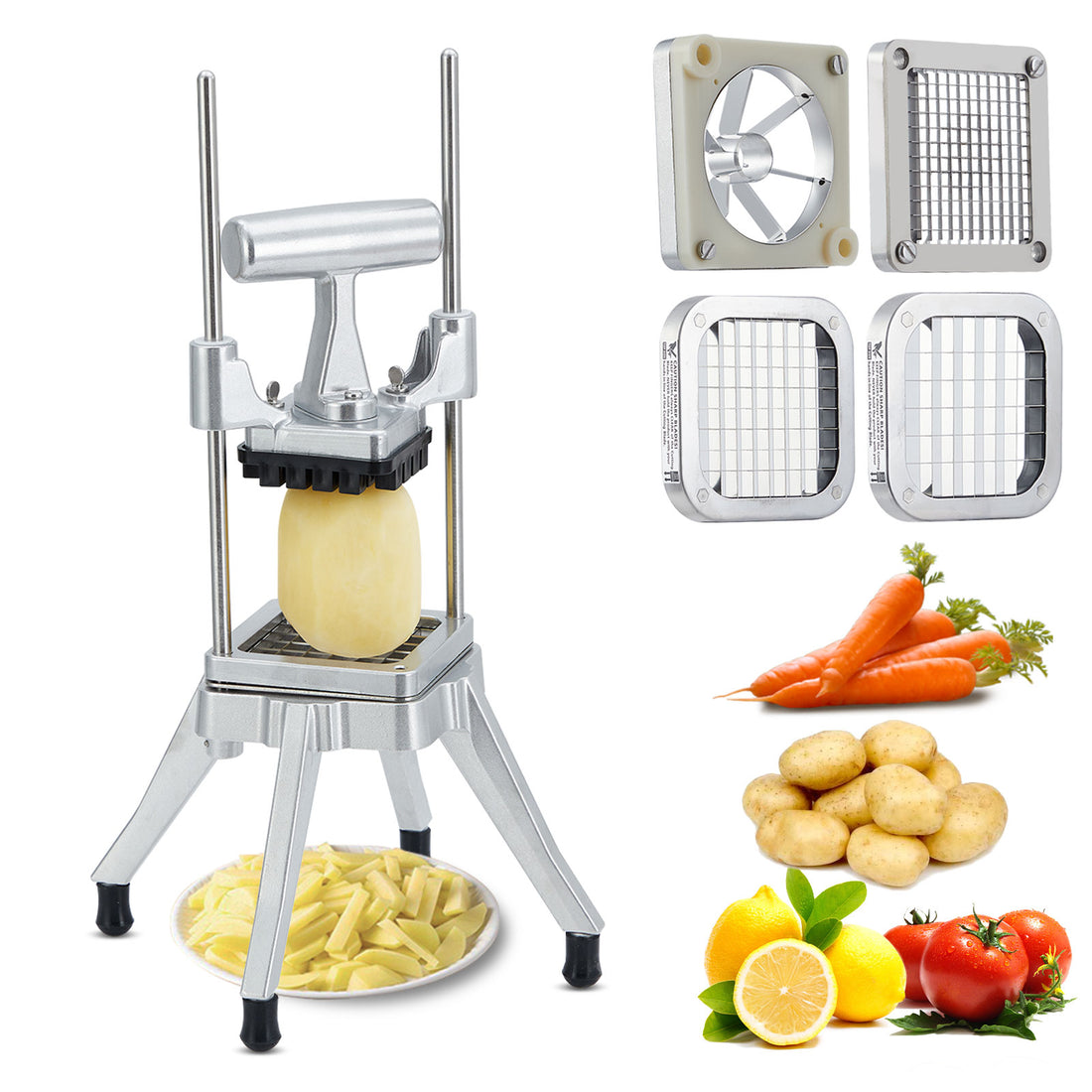 Garvee Profi Pommes Schneider Edelstahl mit 4 Klingen, Gemüseschneider Kartoffelschneider für Küche & Restaurant