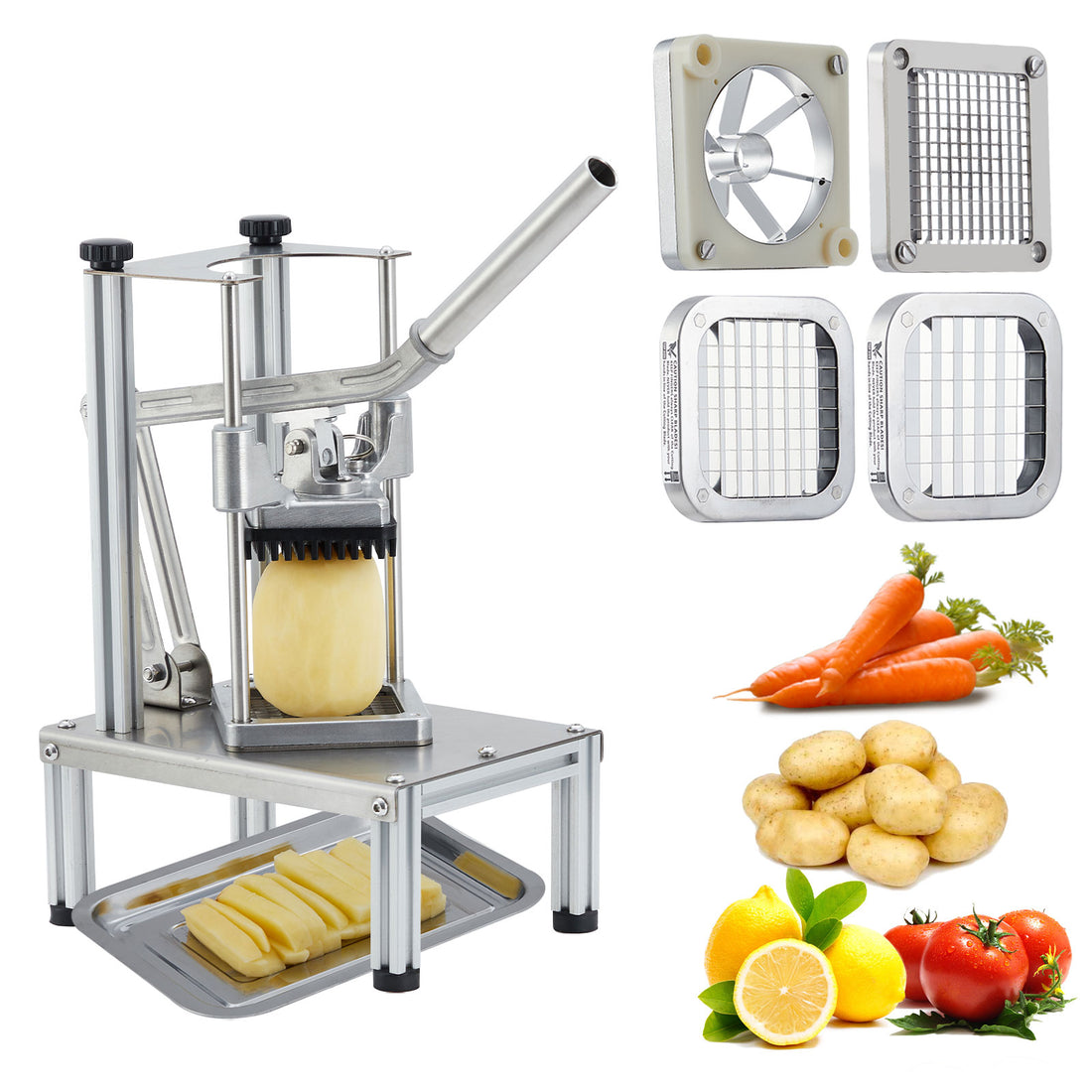 Garvee Profi Pommes Schneider Edelstahl mit 4 Klingen, Gemüseschneider Hebel, Kartoffelschneider für Küche & Restaurant