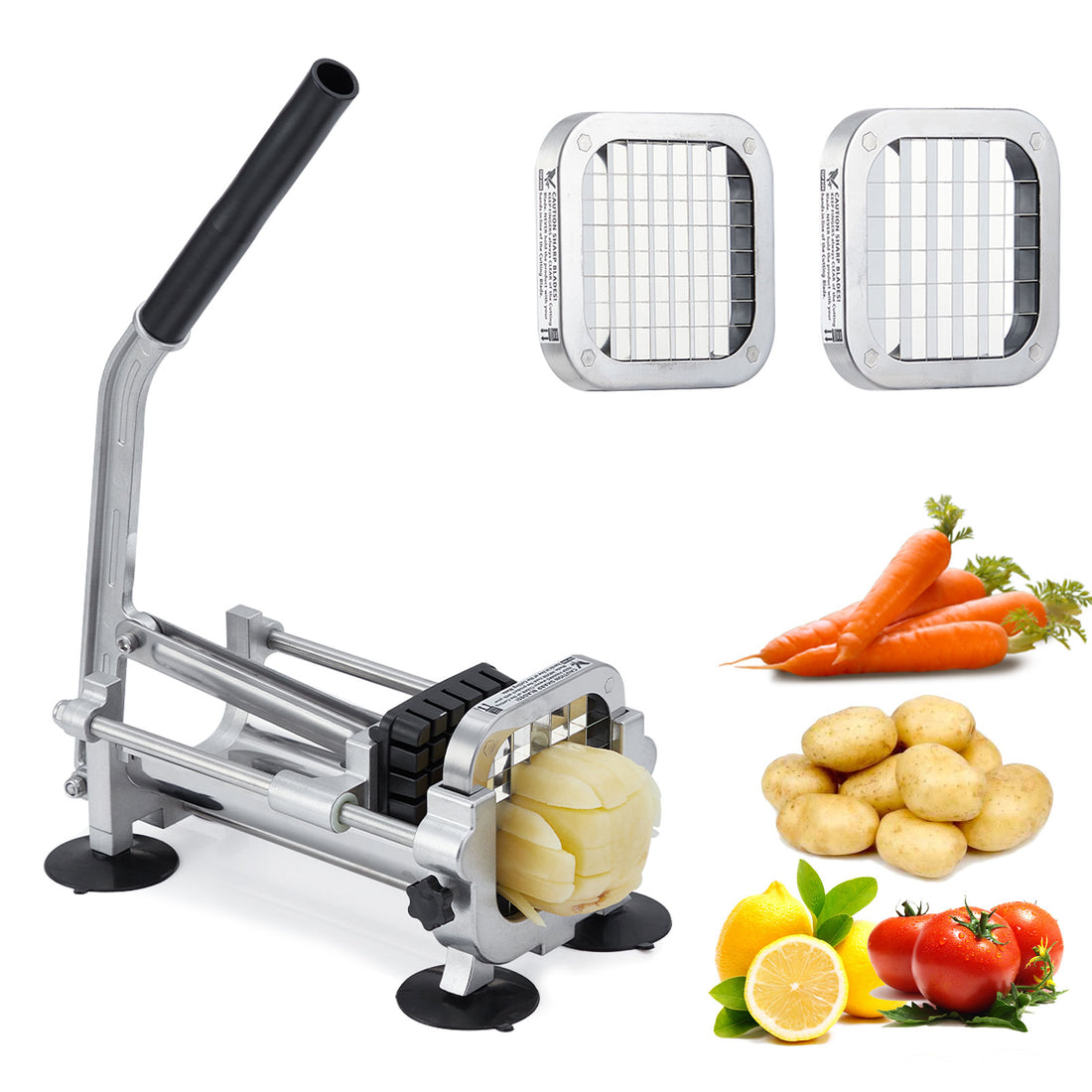 Garvee Horizontaler Pommes Schneider mit 1 cm & 1,3 cm Schneidegitter aus Edelstahl