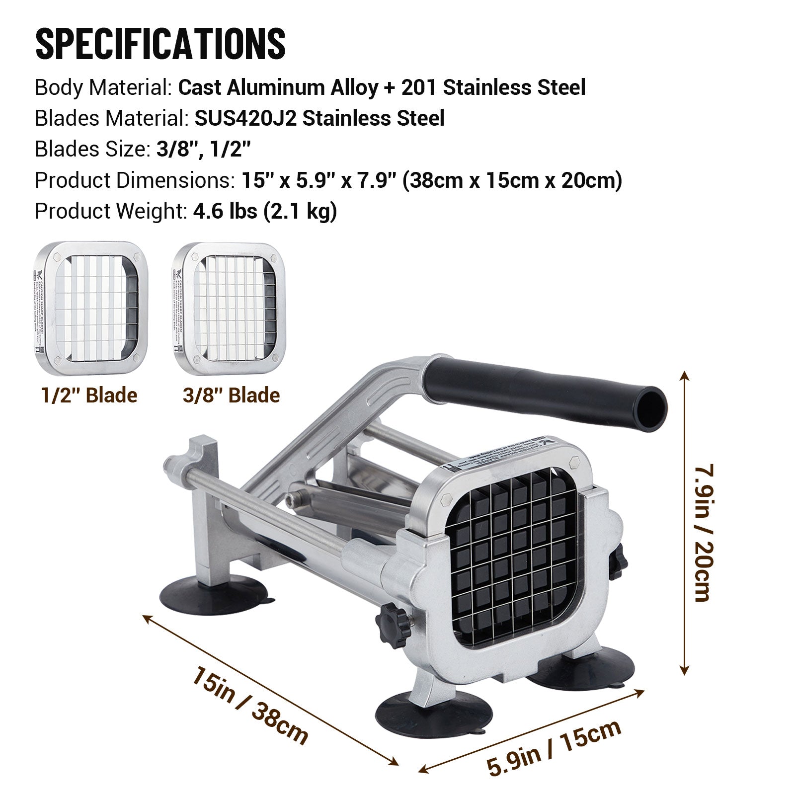 Garvee Horizontaler Pommes Schneider mit 1 cm & 1,3 cm Schneidegitter aus Edelstahl