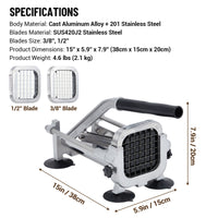 Garvee Horizontaler Pommes Schneider mit 1 cm & 1,3 cm Schneidegitter aus Edelstahl