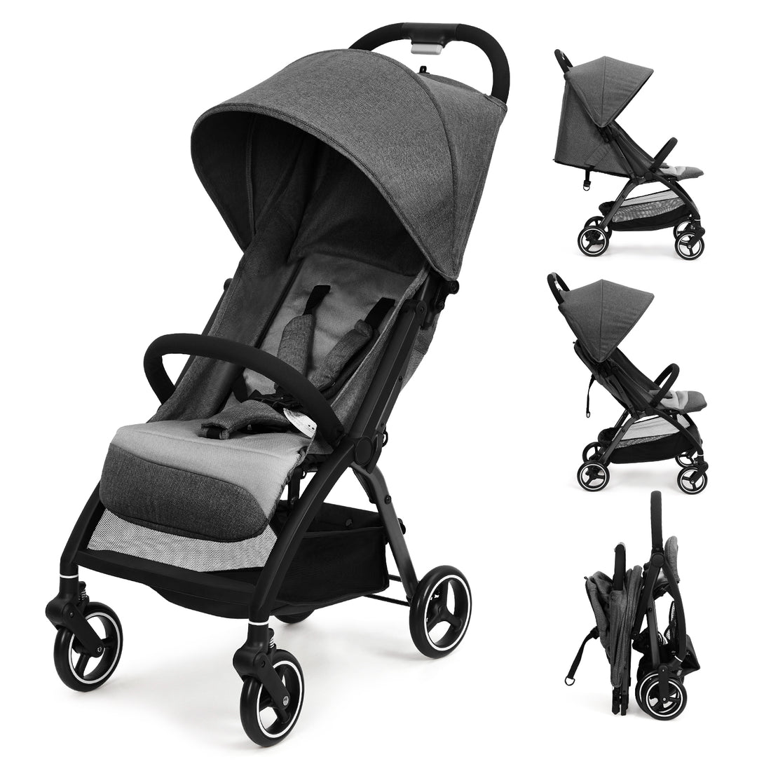 GARVEE Faltbarer Kinderwagen für Babys 0–36 Monate, Leichter Reisebuggy mit Verstellbarer Rückenlehne, Komfortabel und Platzsparend, Grau
