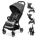 GARVEE Faltbarer Kinderwagen für Babys 0–36 Monate, Leichter Reisebuggy mit Verstellbarer Rückenlehne, Komfortabel und Platzsparend, Grau - Grau