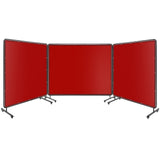 Garvee Schweißschutzschirm 3 Panel 1.8 x 2 m, Stahlrahmen, Flammhemmend, UV-Schutz, PVC, Mit Rollen - Rot