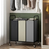 Garvee 3-Taschen Wäschewagen Sortierer Mit Rollen Und Feststellbremse Für Haushalt Und Spielzeuglagerung, 120L, Robustes Vliesstoffgestell, Leicht Zu Bewegen - 