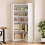 GARVEE Eckregal 182 cm Hoch, 5-stufiges Bücherregal im Landhausstil, L-förmiges Eckbücherregal mit Großem Stauraum, Robustes Standregal für Wohnzimmer, Schlafzimmer & Homeoffice, Weiß - Weiß