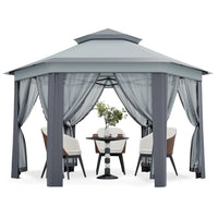 Garvee Hexagon Pavillon 4×4 m, Mit Moskitonetz, Wasserdicht, UV-Schutz, Höhenverstellbar, Grau