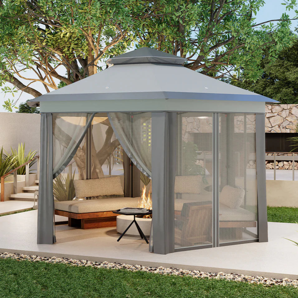 Garvee Hexagon Pavillon 4×4 m, Mit Moskitonetz, Wasserdicht, UV-Schutz, Höhenverstellbar, Grau