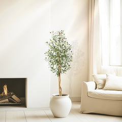 GARVEE Künstlicher Olivenbaum 150cm Mit Plastiktopf Für Wohnzimmer Und Büro, UV-Beständig, Realistisch, Polyester & Holz