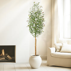 GARVEE Künstlicher Olivenbaum 210cm, UV-beständig, Realistisch, Polyester & Holz, Pflegeleicht, Mit Plastiktopf, Für Wohnzimmer & Büro