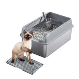 GARVEE Katzentoilette Edelstahl XXL Mit Deckel Und Filterpedal Für Zuhause 60x40x30cm Silber - Grau (60X40X30Cm)