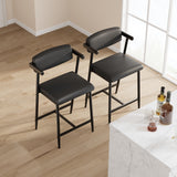 GARVEE Barhocker 2er-Set, 65 cm Thekenhocker mit Armlehnen, Rückenlehne, Fußstütze, stabilem Metallgestell und Kunstlederpolsterung, Schwarz - Schwarze Lederpolsterung