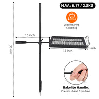 Garvee Drehbarer Campfire Grill 38 × 56 cm, Stahl, 360° Drehung, Höhenverstellbar, Quadratisch