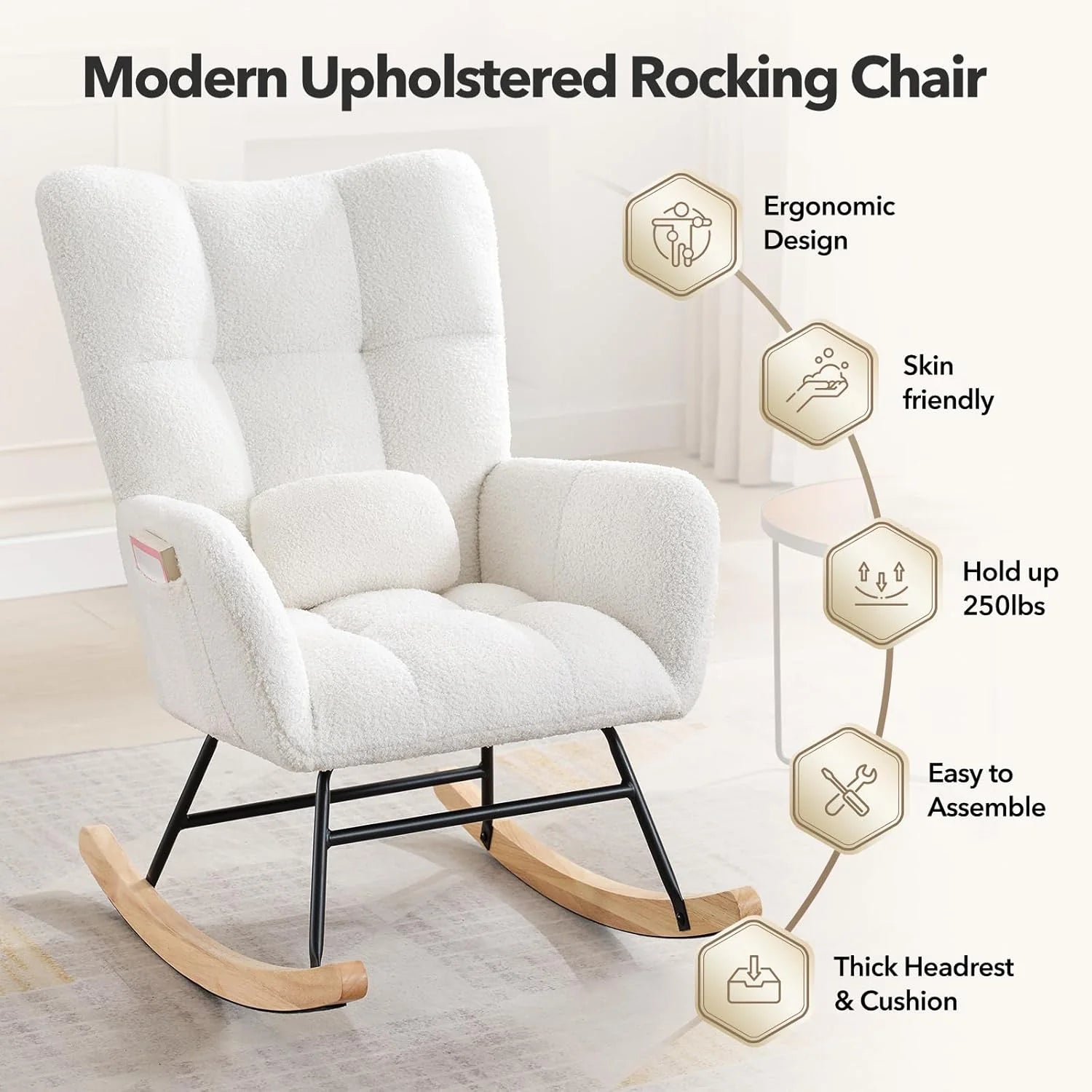 Garvee Schaukelstuhl Teddy Design, Hohe Rückenlehne, Weicher Plüsch, Modern, Komfortabel, Für Wohnzimmer & Schlafzimmer