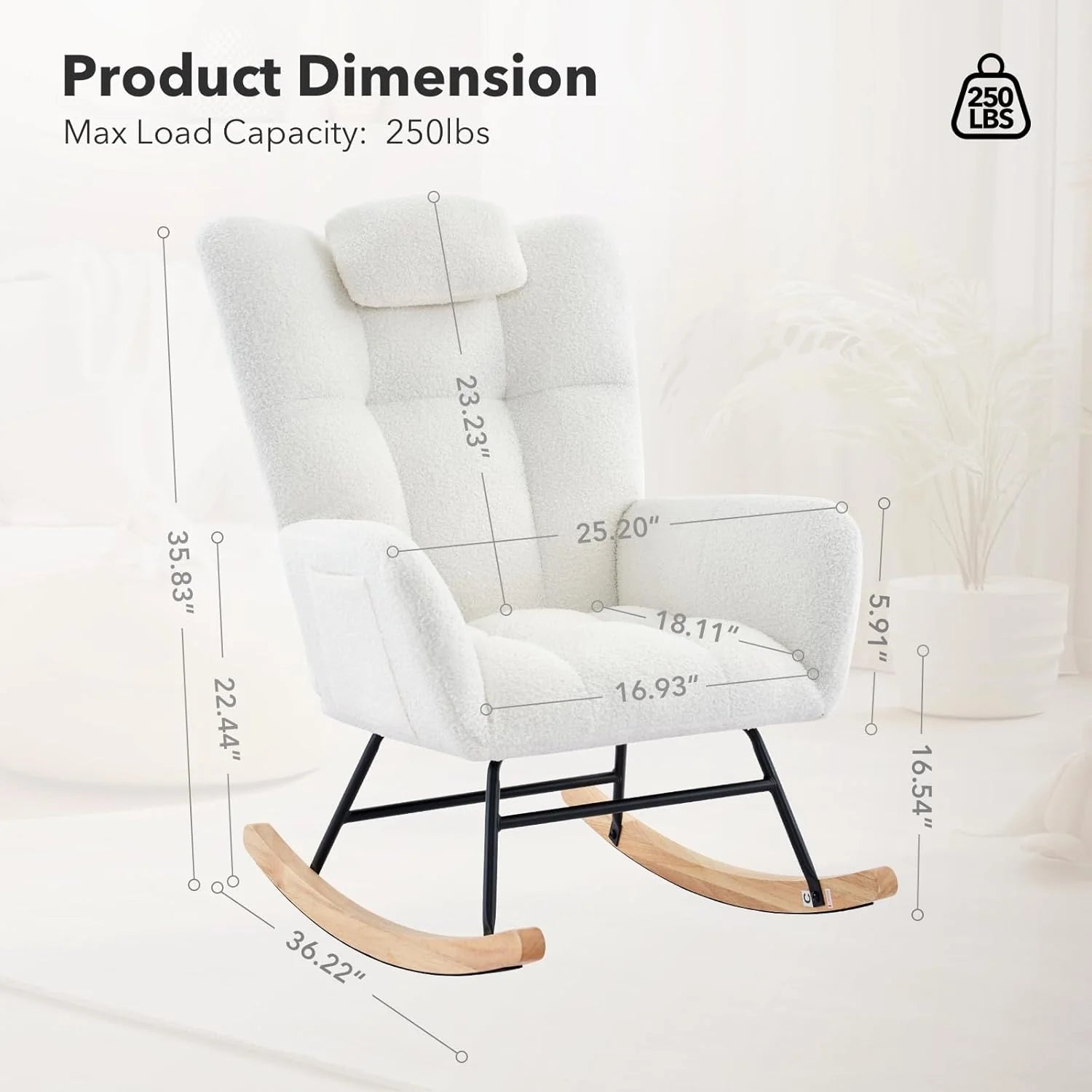 Garvee Schaukelstuhl Teddy Design, Hohe Rückenlehne, Weicher Plüsch, Modern, Komfortabel, Für Wohnzimmer & Schlafzimmer