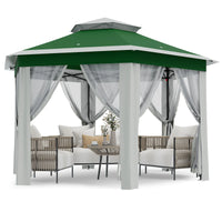 Garvee Hexagon Pavillon 4×4 m, Mit Moskitonetz, Wasserdicht, UV-Schutz, Höhenverstellbar, Grün